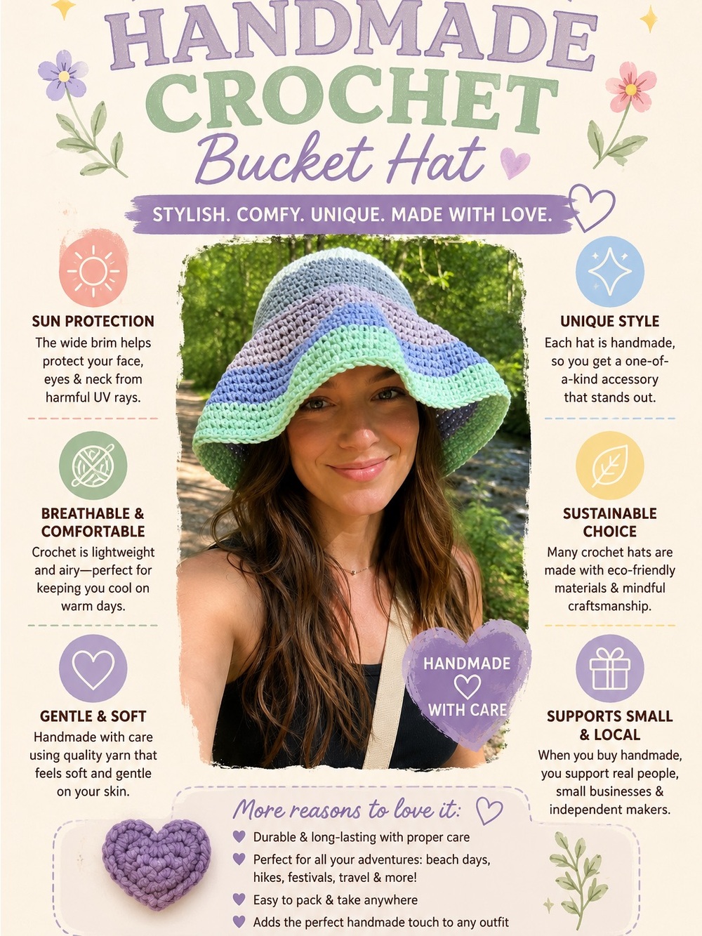 Crocheted Wide-Brim Sun Hat - Picture 2 of 5